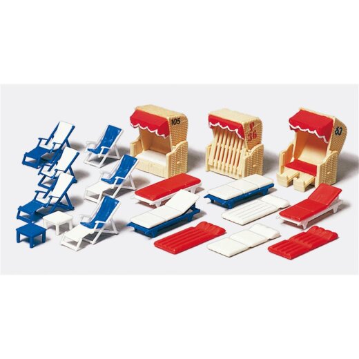 Preiser 17308 - Liegest&uuml;hle. Liegen. Strandk&ouml;rbe. Bausatz