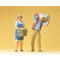 Preiser 45072 - B&auml;uerin mit Korb, Bauer mit Sack