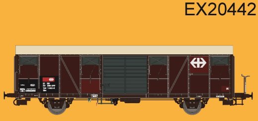 Exact-Train EX20442 - H0 SBB Gbs G&uuml;terwagen mit Farbfl&auml;chen, grossem und kleinem SBB Emblem, Polyestherdach, T&uuml;ren mit Sicken Epoche VI