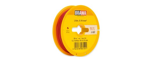 Brawa 3152 - Schaltlitze 0,14 mm&sup2;, 25 m Spule, rot