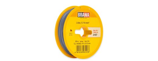 Brawa 3157 - Schaltlitze 0,14 mm&sup2;, 25 m Spule, grau