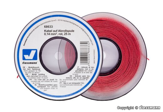 Viessmann 68633 - Kabel auf Abrollspule 0,14 mm&sup2;, rot, 25 m