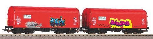 Piko 58257 - H0 2er Set Schiebeplanenwg. Caib NS V mit Graffiti