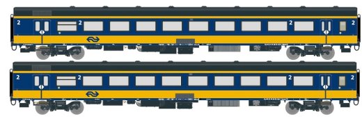 Exact-Train EX11000 - H0 2-er Set NS ICRm Garnitur 1 f&uuml;r den Innenlandseinsatz Endwagen Bpmez10 und Reisezugwagen Bpmz10 ( Neue Farbe Gelb / Blau) Epoche VI