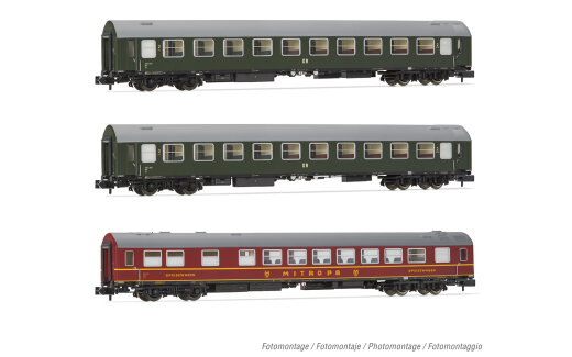 Arnold HN4422 - N DR, 3-tlg. Set OSShD Typ B Reisezugwagen in gr&uuml;ner Lackierung, bestehend aus 1 x WR und 2 x B, Ep. III