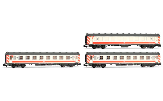 Arnold HN4454 - N RENFE, 3-tlg. Set Reisezugwagen 5000 in &bdquo;Regionales&quot;-Lackierung, bestehend aus 1 x &bdquo;Manso&quot;-Wagen und 2 x Abteilwagen, Ep. V