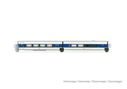 Arnold HN4464 - N RENFE, 2-tlg. Erg&auml;nzungsset &bdquo;Talgo 200&quot; in wei&szlig;/blauer Lackierung mit gelbem Streifen, bestehend aus 1 x 1.Klasse Wagen und 1 x Barwagen, Ep. V