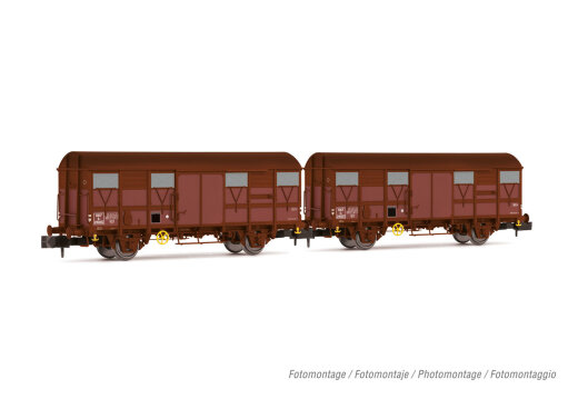 Arnold HN6570 - N SNCF, 2-tlg. 2-achs. gedeckte G&uuml;terwagen Kv Permaplex, in brauner Lackierung, Ep. III