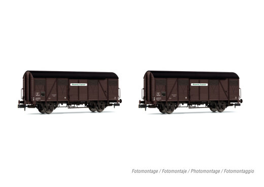 Arnold HN6571 - N SNCF, 2-tlg. Set 2-achs. gedeckte G&uuml;terwagen Kv mit Bretterw&auml;nden, in brauner Lackierung, &bdquo;Provence Express&quot;, Ep. III