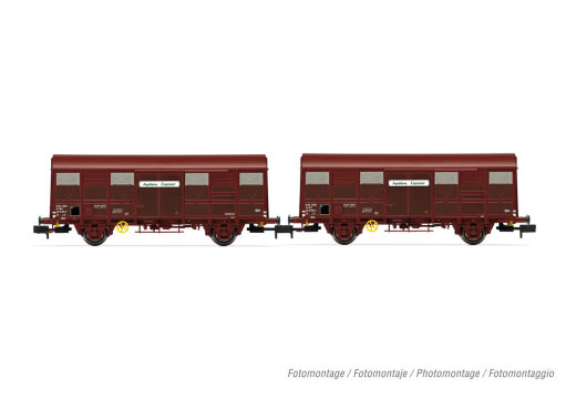 Arnold HN6572 - N SNCF, 2-tlg. Set 2-achs. gedeckte G&uuml;terwagen G4 Permaplex, in brauner Lackierung, &bdquo;Aquitaine Express&quot;, Ep. IV