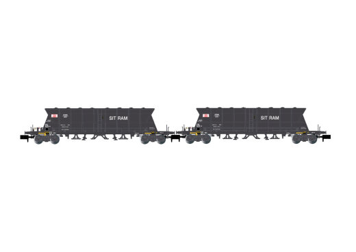Arnold HN6616 - N SNCF, 2-tlg Set 4-achs. Selbstentladewagen Faoos f&uuml;r Kohletransport, &bdquo;S.G.W. / SITRAM&quot;, Ep. IV