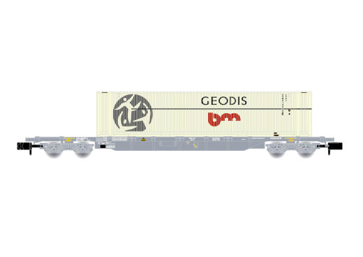 Arnold HN6649 - N SNCF/Novatrans, 4-achs. Containerwagen Sgss in grauer Lackierung, beladen mit 45 Container &bdquo;Geodis&quot;, Ep. V