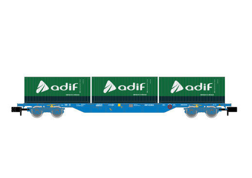 Arnold HN6651 - N RENFE, 4-achs. Containerwagen in blauer Lackierung, beladen mit 3 x 20 Container &bdquo;Adif&quot;, Ep. VI