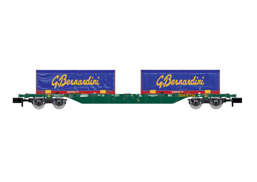 Arnold HN6655 - N FS CEMAT, 4-achs. Containerwagen Sgnss in gr&uuml;ner Lackierung, beladen mit 2 x 22 Coil-Container &bdquo;Gruppo Bernardini&quot;, Ep. VI