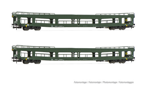 Rivarossi HR4380 - H0 DR, 2-tlg. Set Autotransportwagen DDm916, in gr&uuml;ner Farbgebung, Ep. IV