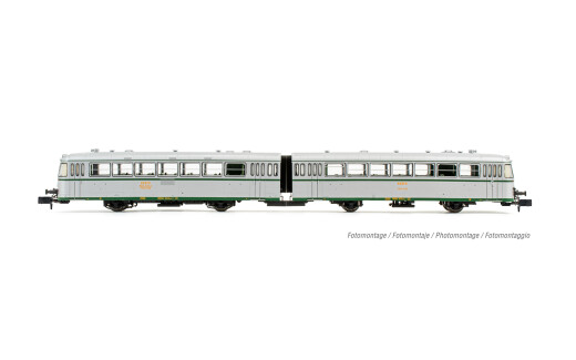 Arnold HN2351 - N RENFE, zweiteiliger Dieseltriebwagen der Reihe 591.500, silberne Farbgebung mit UIC-Aufschriften, Ep. IV