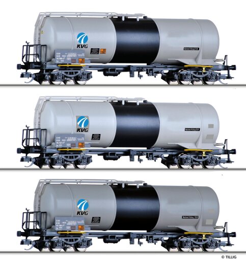 Tillig 01089 - TT G&uuml;terwagenset bestehend aus drei Kesselwagen &bdquo;KVG&ldquo; , DR Ep.V