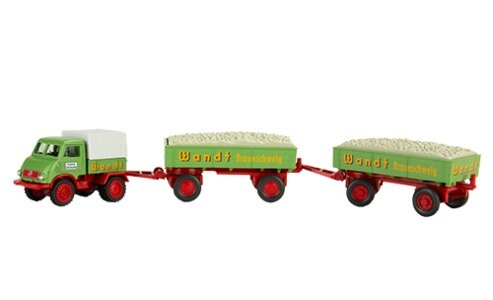 Brekina PMS 250658 - H0 Set Edition Gerhardt Wandt Nr. 3 MB Unimog 402, zwei Anh&auml;nger und Kiesladung