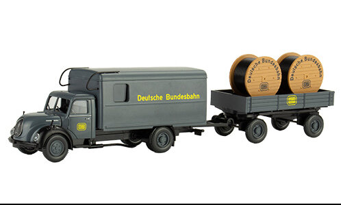 Brekina PMS 251262 - H0 Set Edition Deutsche Bundesbahn Nr. 2 Magirus Mercur Koffer mit Anh&auml;nger und Kabeltrommeln