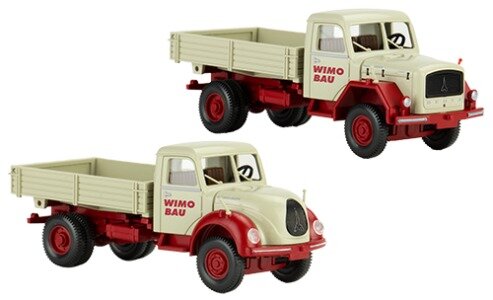 Brekina PMS 251584 - H0 Magirus 2er Set: Pritschenkipper 126D 11 AK und Mercur 120 AK, Serie 800 Wimo Bau