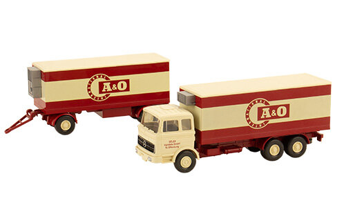Brekina PMS 260649 - H0 Mercedes 2232 K&uuml;hlkoffer-Lastzug Serie 800 A&amp;O Lebensmittel