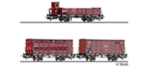 Tillig 70067 - H0 G&uuml;terwagenset der Gorny Slask / Oberschlesischen Eisenbahn, bestehend aus einem offenen G&uuml;terwagen, einem Verschlagwagen und einem gedeckten G&uuml;terwagen, Ep. II