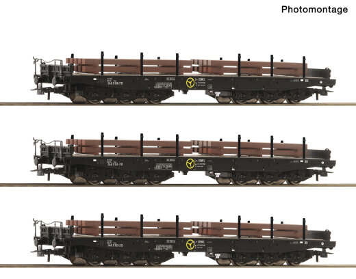 ROCO 6600263 - 3-tlg. Set: Schwerlast-Flachwagen NS Ep.IV DC