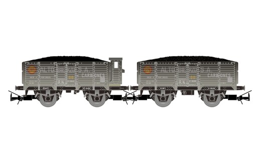 Electrotren HE6094 - H0 RENFE, 2-tlg. Set 2-achs. offener G&uuml;terwagen, beladen mit Kohle, grau-schwarze Farbgebung