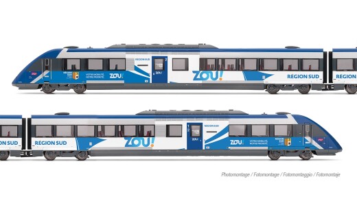 Jouef HJ2482S - H0 SNCF, 2-tlg. Dieseltriebwagen X 72500 &bdquo;PACA ZOU&rdquo;, mit Multiprotokoll-Sounddecoder
