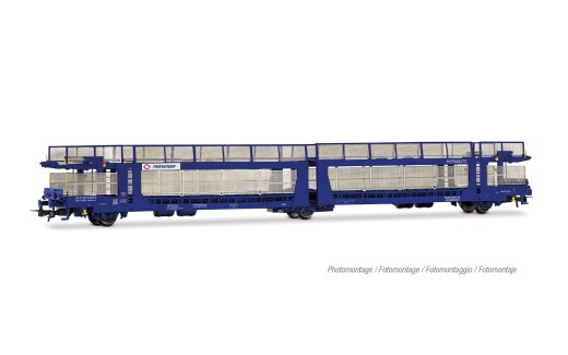 Jouef HJ6327 - H0 Transfesa, 3-achs. Autotransportwagen, Bauart Laeks 63C &bdquo;Hispanauto&rdquo;, blau