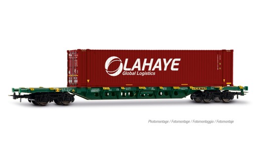 Jouef HJ6330 - H0 CEMAT, Containerwagen der Bauart Sgnss, gr&uuml;n, mit 45-Container &bdquo;LAHAYE&rdquo;