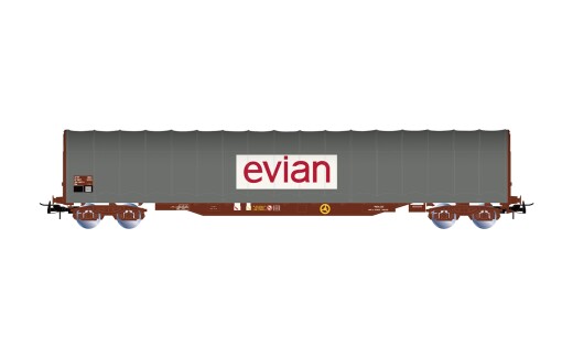 Jouef HJ6333 - H0 SNCF, 4-achs. Schiebeplanenwagen der Bauart Rils, &bdquo;EVIAN&rdquo;, graue Farbgebung