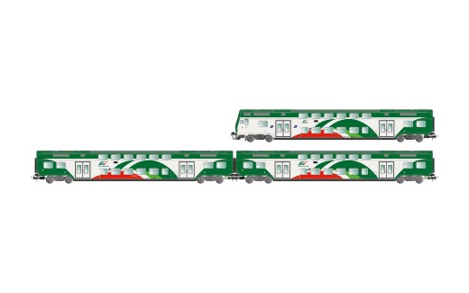 Lima Expert HL5061 - H0 Trenitalia Tper, 3-tlg. Set Vivalto-Doppelstockwagen (einer mit F&uuml;hrerstand) in FER-Farbgebung mit gesicktem Dach