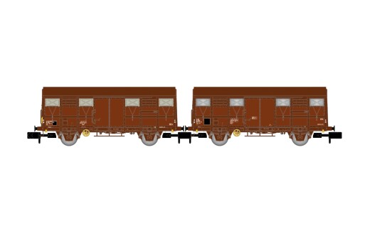 Arnold HN6717 - N SNCF, 2-tlg. Set Gs-Wagen, braune Farbgebung, einer mit roten Zugschlusslaternen