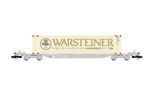 Arnold HN9767 - TT 4-achs. Containerwagen, graue Farbgebung, beladen mit 1 x 45-Container &bdquo;Warsteiner&ldquo;