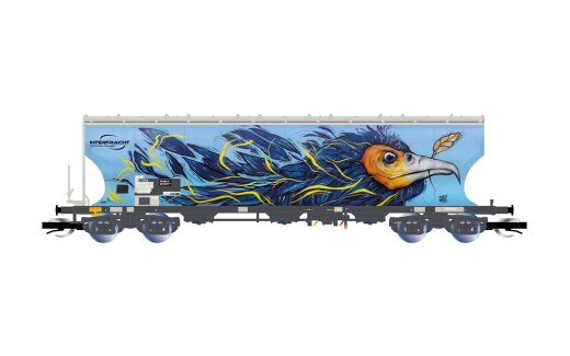 Arnold HN9775 - TT F-ERSA, 4-achs. Getreidesilo-Wagen mit runden Seitenw&auml;nden, &bdquo;Interfracht&ldquo;, mit Vogel-Graffiti