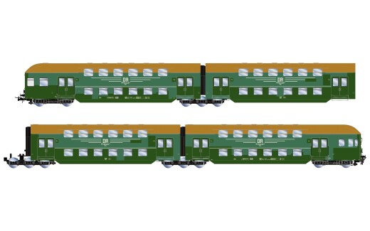 Rivarossi HR4424 - H0 DR, 4-tlg. Doppelstockeinheit mit Steuerabteil, gr&uuml;ne "Flickenlackierung" mit braunem Dach