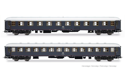 Rivarossi HR4429 - H0 FS, 2-tlg. Set &bdquo;Rapido 904-905&rdquo;, UIC-X 68 1. + 2. Klasse, MD50-Drehgestelle, grau mit rotem Streifen