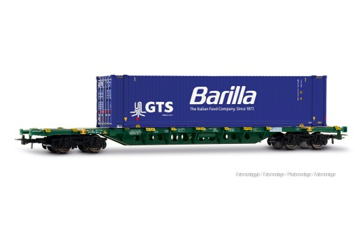 Rivarossi HR6706 - H0 Mercitalia Intermodal, 4-achs. Containerwagen der Bauart Sgnss, gr&uuml;n Farbgebung, mit 45-Container &bdquo;GTS Barilla&rdquo;