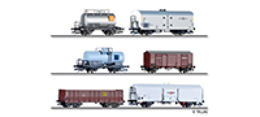 Tillig 01137 - TT G&uuml;terzugset &bdquo;80 Jahre Nenngr&ouml;&szlig;e TT&ldquo;, bestehend aus einem Kesselwagen Udh, einem K&uuml;hlwagen Ichqrs, einem Kesselwagen Z, einem gedeckten G&uuml;terwagen Ghkkms, einem offenen G&uuml;terwagen Eals und einem K&uuml;hlwagen Ibbhss, Ep. IV