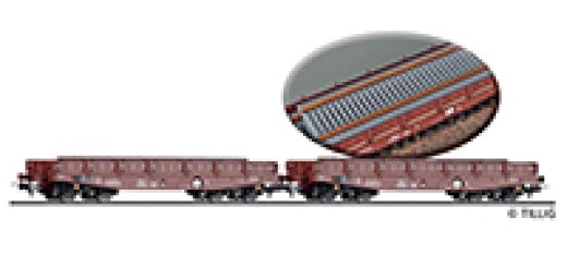 Tillig 70088 - H0 G&uuml;terwagenset der DR, bestehend aus zwei Schwerlastwagen Rmms 3960, beladen mit Betonschwellen, Ep. IV