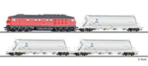 Tillig 01215 - TT Premium-Einsteiger-Set: G&uuml;terzug der DB AG bestehend aus Diesellokomotive BR 232 und drei Staubbeh&auml;lterwagen Uacs, Ep. V