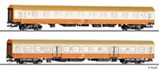 Tillig 01123 - TT Reisezugwagenset &bdquo;St&auml;dteexpress&ldquo; der DR, bestehend aus einem Reisezugwagen 1. Klasse und einem Reisezugwagen 2. Klasse, Bauart Halberstadt, Ep. IV