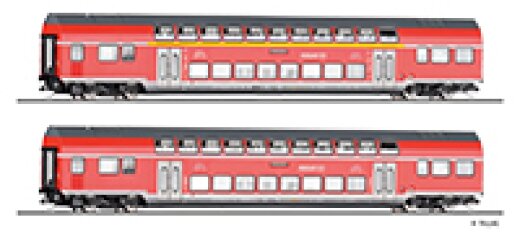 Tillig 01132 - TT Reisezugwagenset &bdquo;DB Regio&ldquo; der DB AG, bestehend aus zwei Doppelstockwagen DBpza 780, Teil 2, Ep. VI
