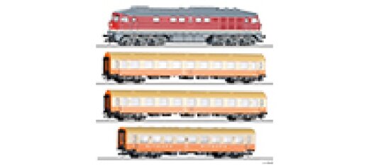 Tillig 01502 - TT Premium-Einsteiger-Set: Reisezug &bdquo;St&auml;dteexpress&ldquo;der DR, bestehend aus Diesellokomotive BR 132, einem 1. Klasse Reisezugwagen Typ Y/B 70, einem 2. Klasse Reisezugwagen, Typ Y/B 70 und einem Speisewagen WR, Ep. IV