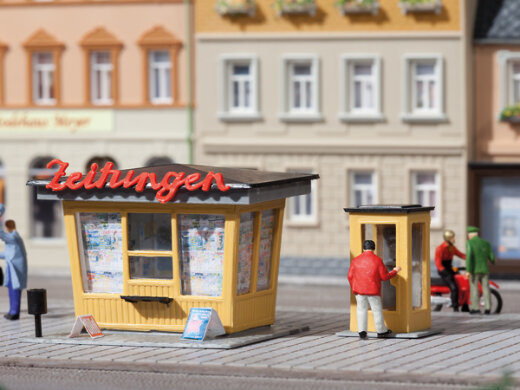 Auhagen 12340 - H0/TT Zeitungskiosk mit Telefonzel