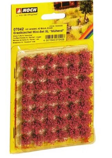 Noch 07042 - Grasb&uuml;schel Mini-Set XL &ldquo;bl&uuml;hend&rdquo; rot veredelt, 42 St&uuml;ck, 9 mm